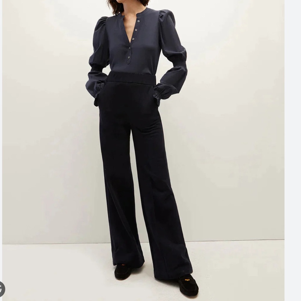 VERONICA BEARD Effy Puff Sleeve Ribbed Knit Henley Buttoned Shirt - Picture 7 of 16